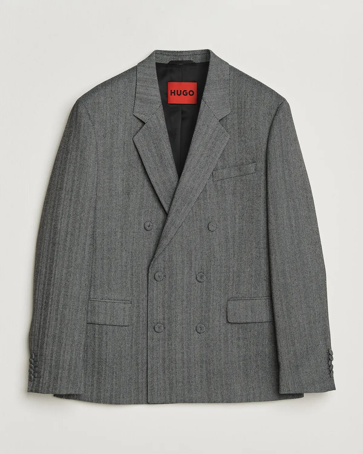 HUGO Karlo Herringbone Double Breasted Blazer Dark Grey