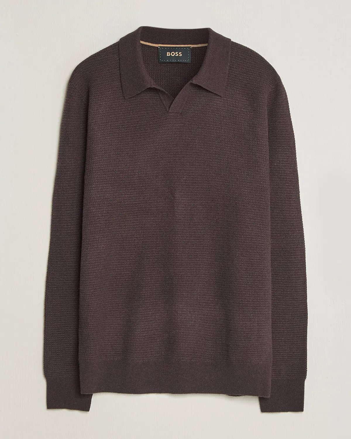 BOSS CAMEL Filo Cashmere Knitted Polo Open Brown