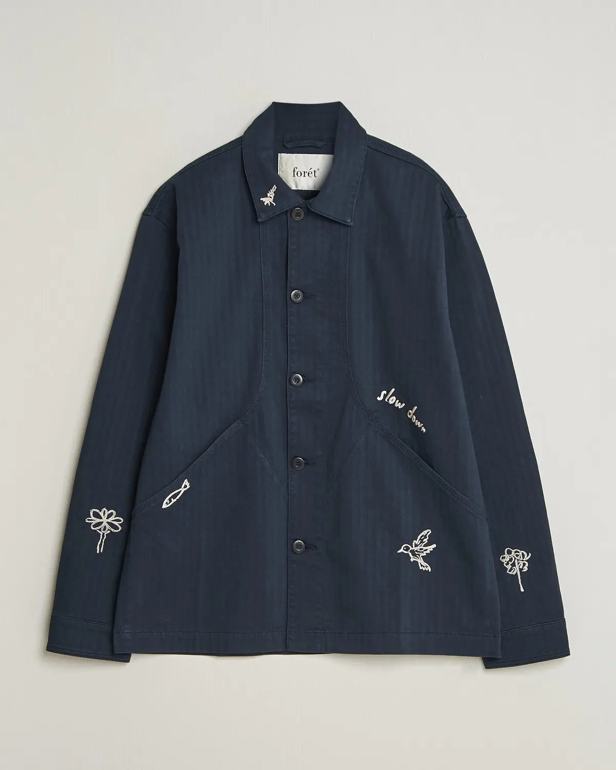 Forét Berry Herringbone Embroidery Overshirt Navy