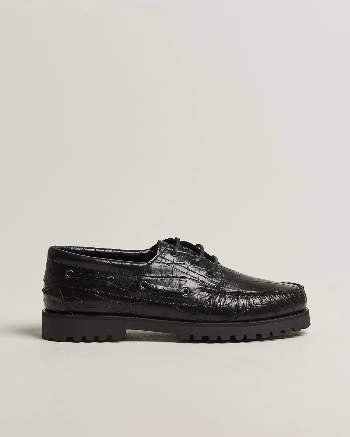 Les Deux Croco Boat Shoe Black