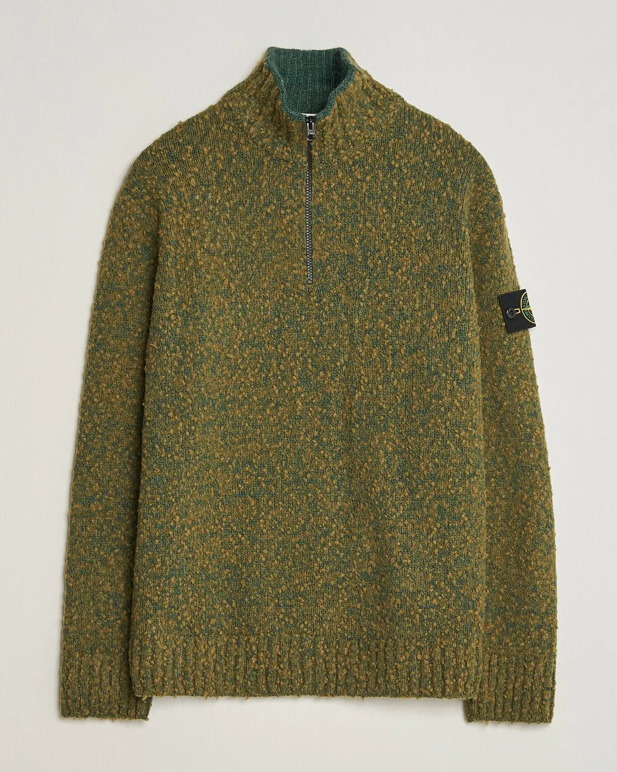 Stone Island Speckled Wool/Nylon Half Zip Dark Green Melange