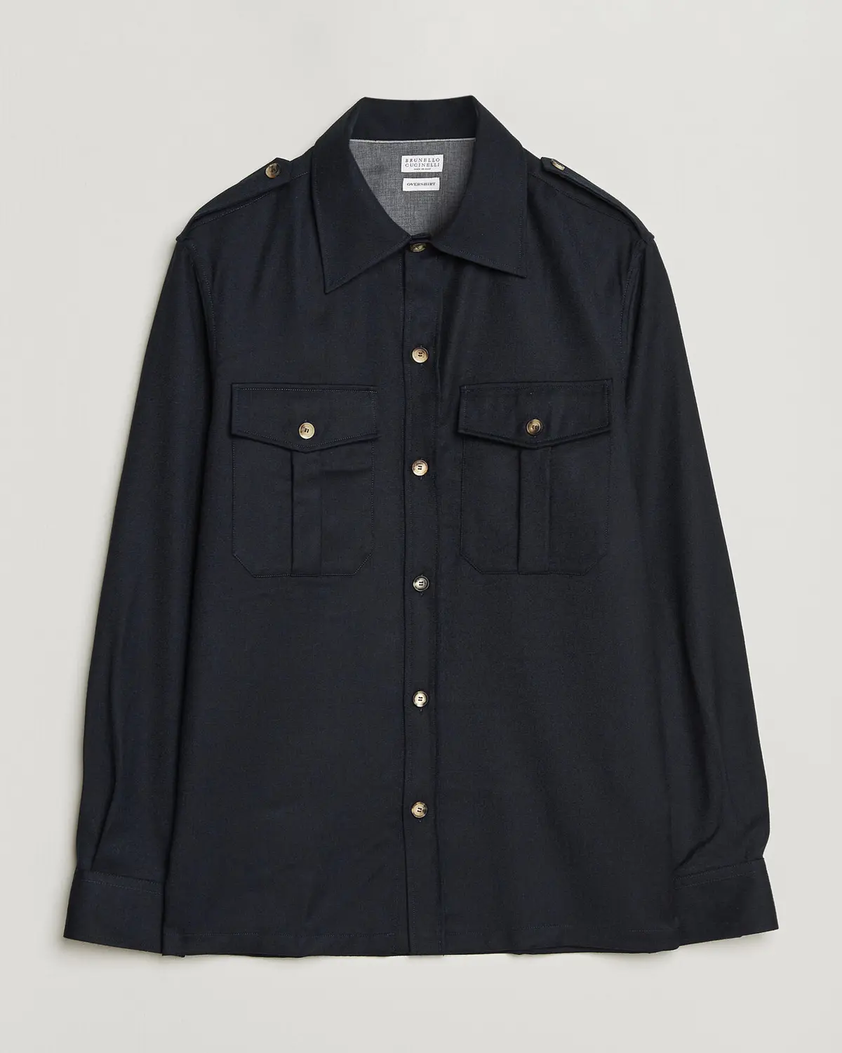 Brunello Cucinelli Flannel Double Pocket Overshirt Navy