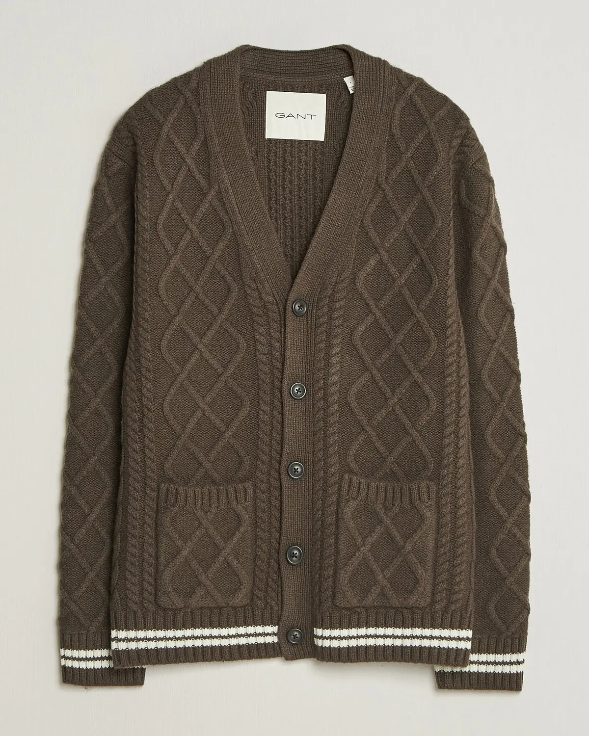 Gant Wool Cable Knitted Cardigan Shadow Brown