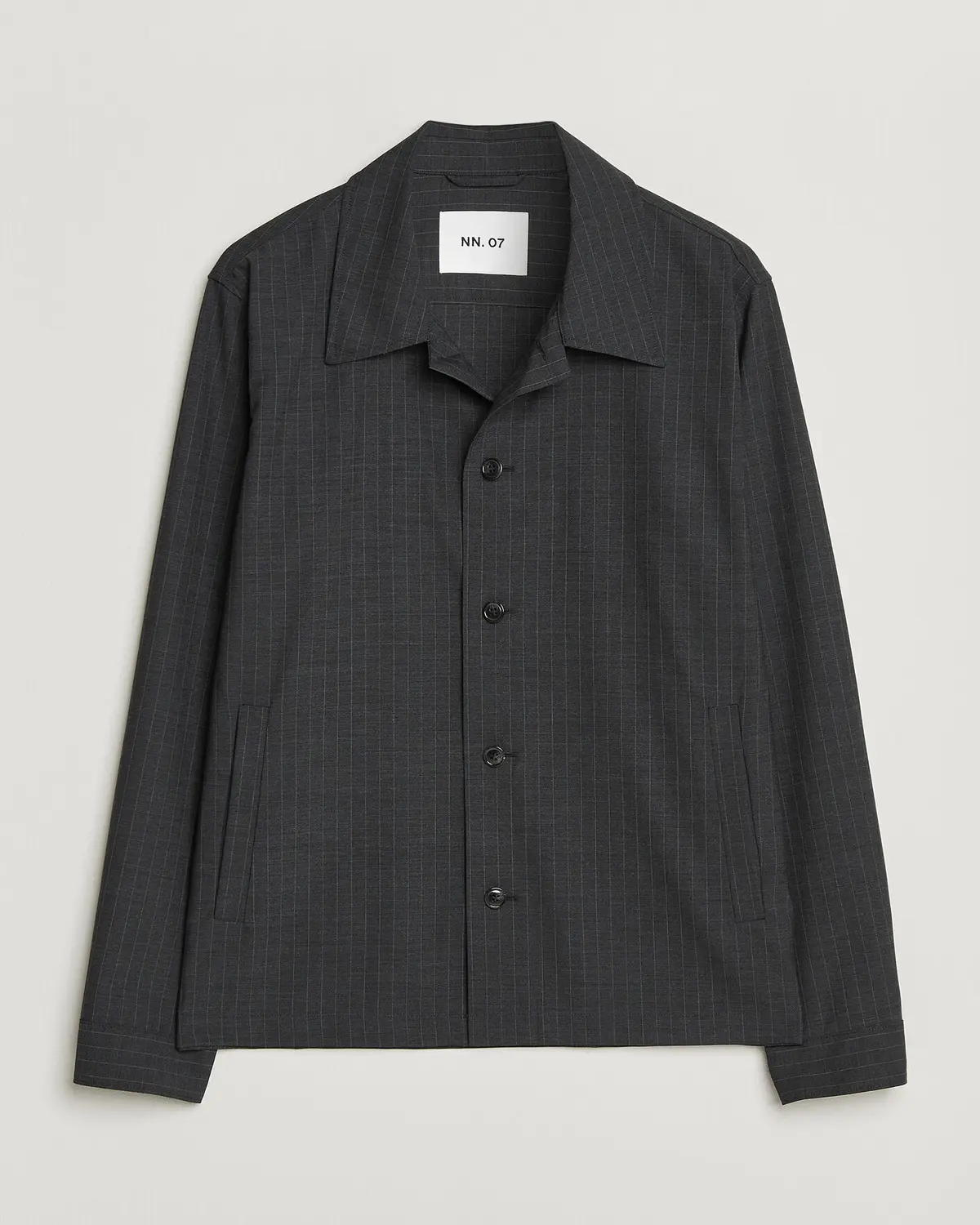 NN07 Zander Wool Pinstriped Overshirt Dark Grey