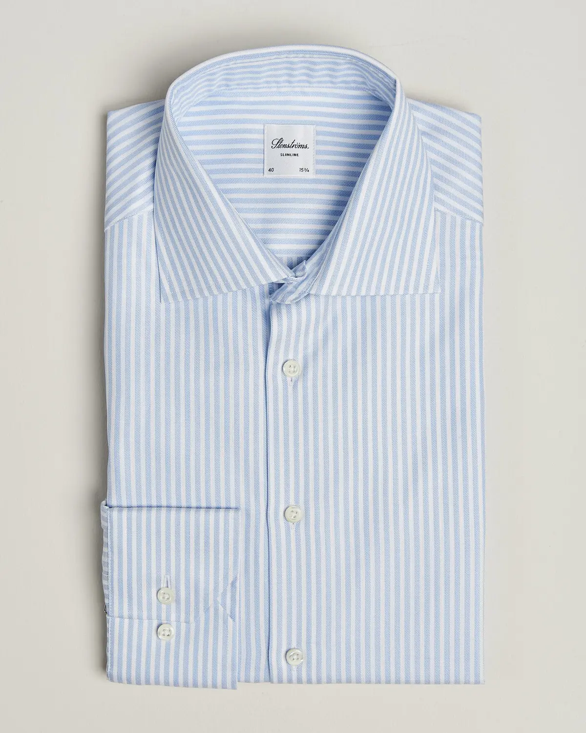 Stenströms Slimline Twofold Cotton Stripe Shirt Light Blue