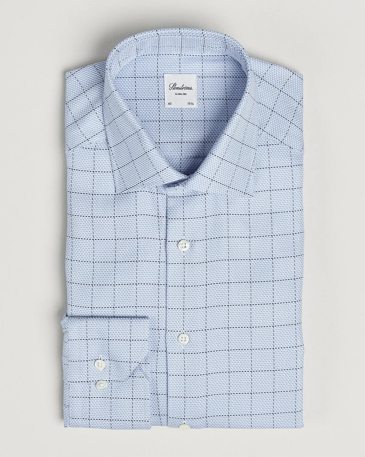 Stenströms Slimline Twofold Structure Check Shirt Blue