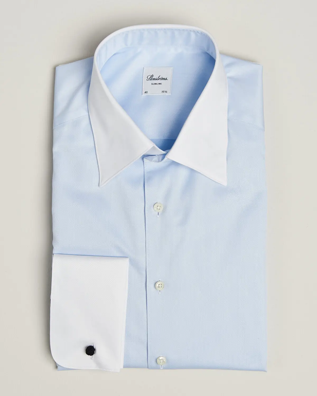 Stenströms Slimline White Collar Whinchester Shirt Blue