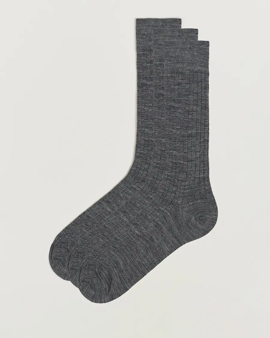Bresciani 3-pack Wool/Nylon Ribbed Short Socks Medium Grey
