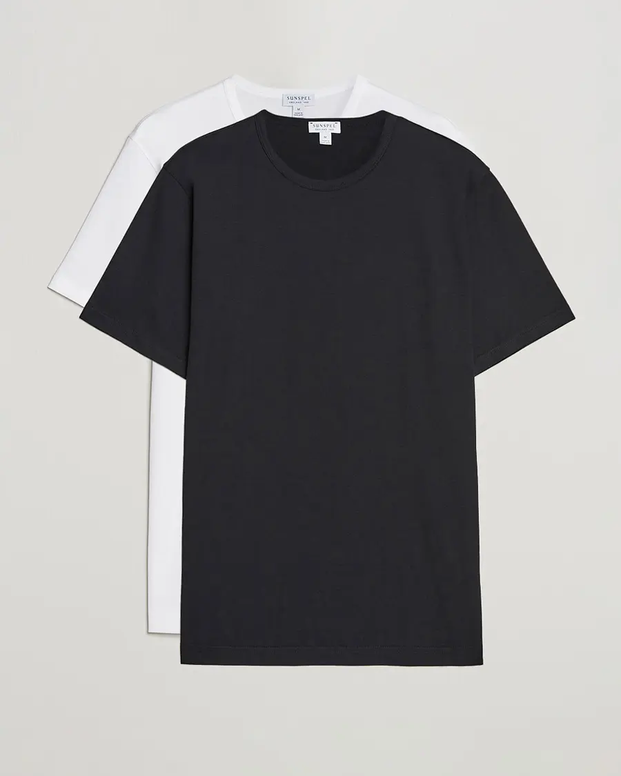 Sunspel 2-Pack Crew Neck Q82 Cotton T-Shirt White & Black