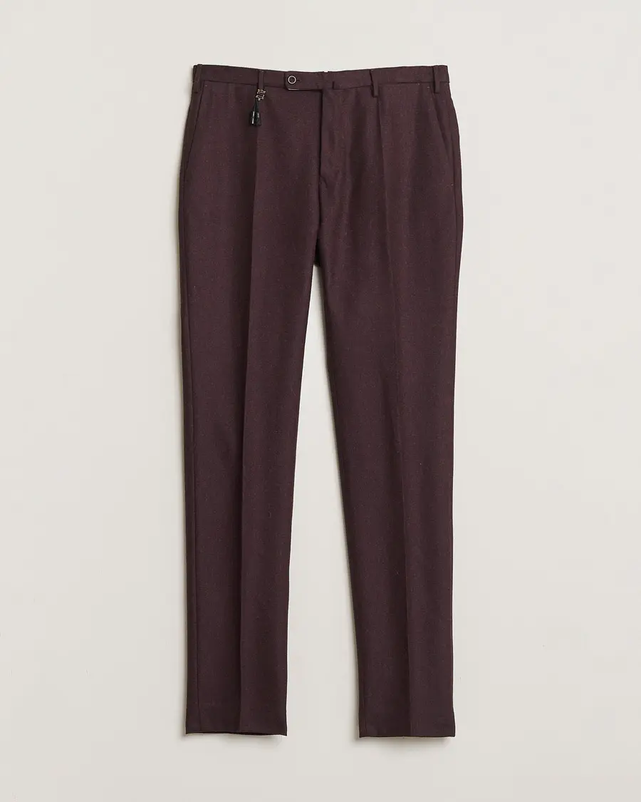 Incotex Slim Fit Super 100's Wool Flannel Trousers Burgundy 48