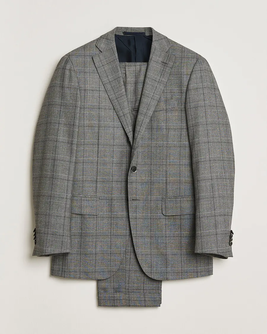 Caruso Checked Wool Suit Grey 48