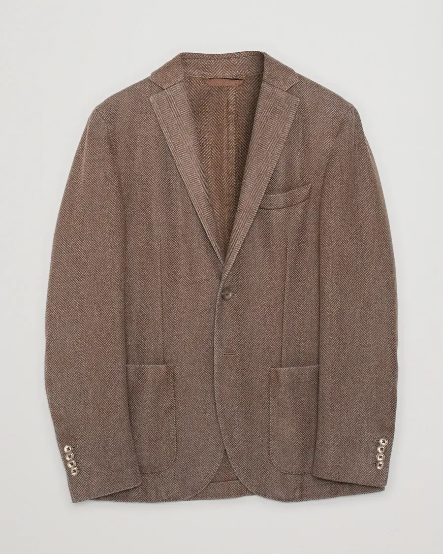 L.B.M. 1911 Herringbone Wool Blazer Brown 50