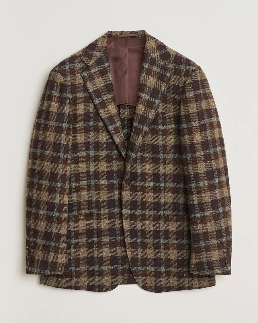 Ring Jacket Checked Wool Blazer Brown 50