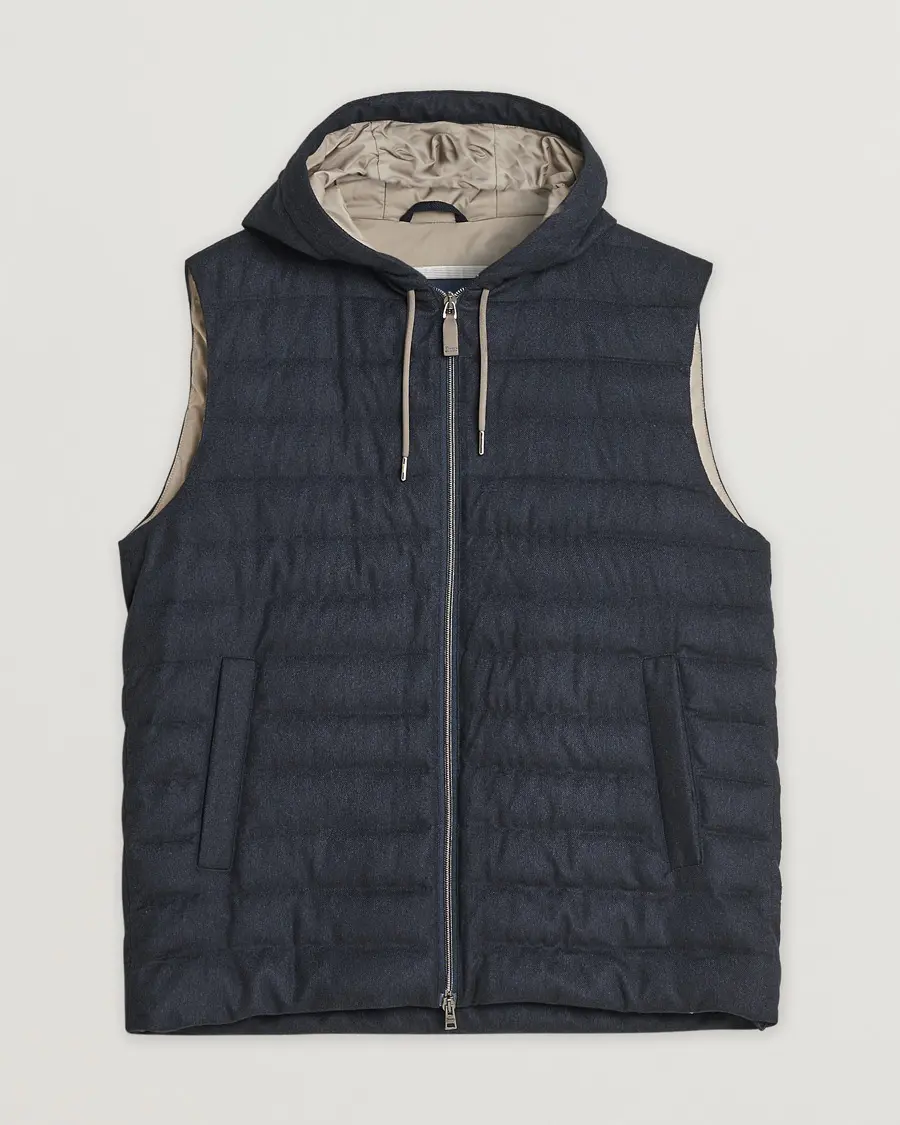 Herno Hooded Flannel Cashmere & Silk Vest Navy 52