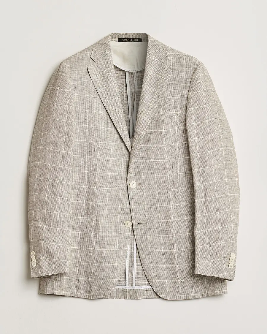 Corneliani Linen Blazer Light Beige Check 48