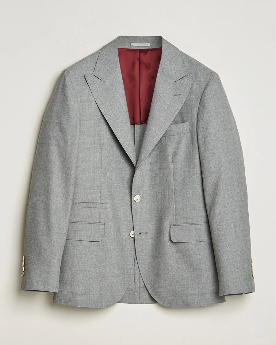 Brunello Cucinelli Peak Lapel Wool Blazer Light Grey