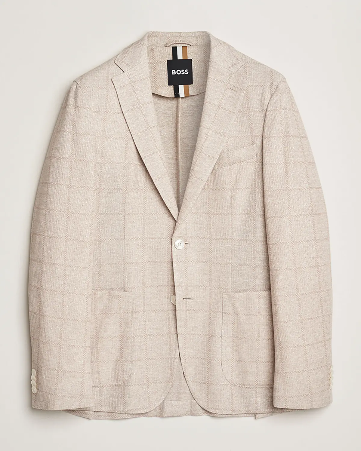 BOSS BLACK Hanry Checked Jersey Patch Pocket Blazer Open White 52