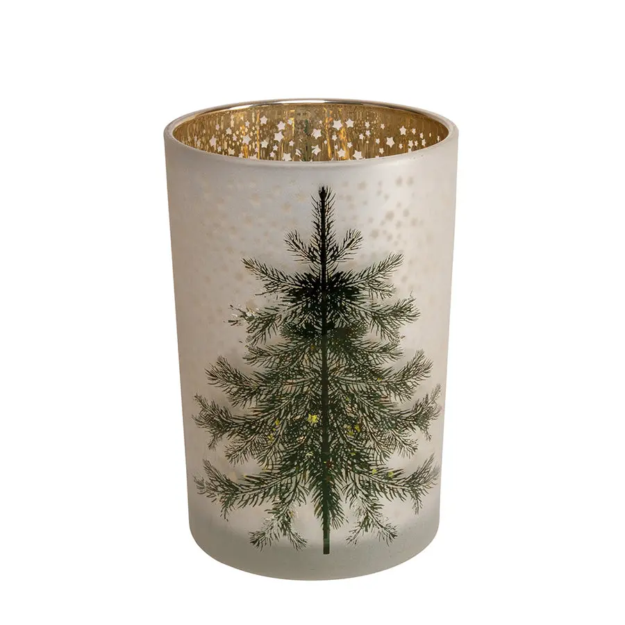 LYSGLASS MATT HVIT GRØNT TRE H18CM