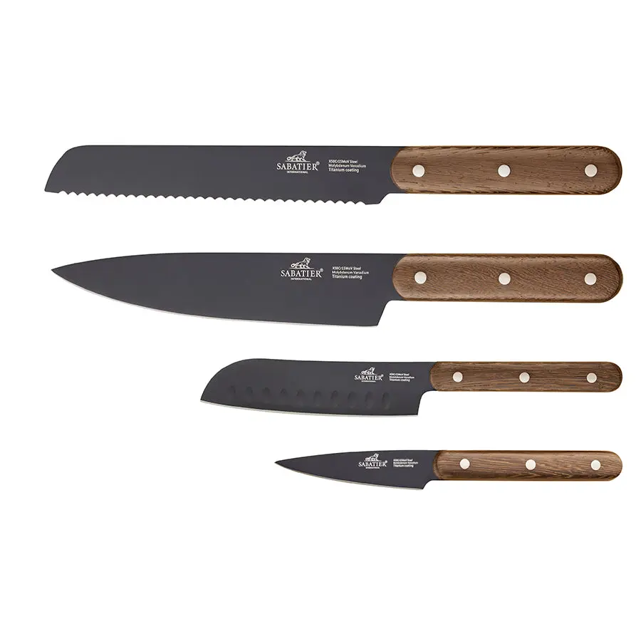 Lion Sabatier Phenix Walnut Knivsett 4 Deler Sort/Valnøtt