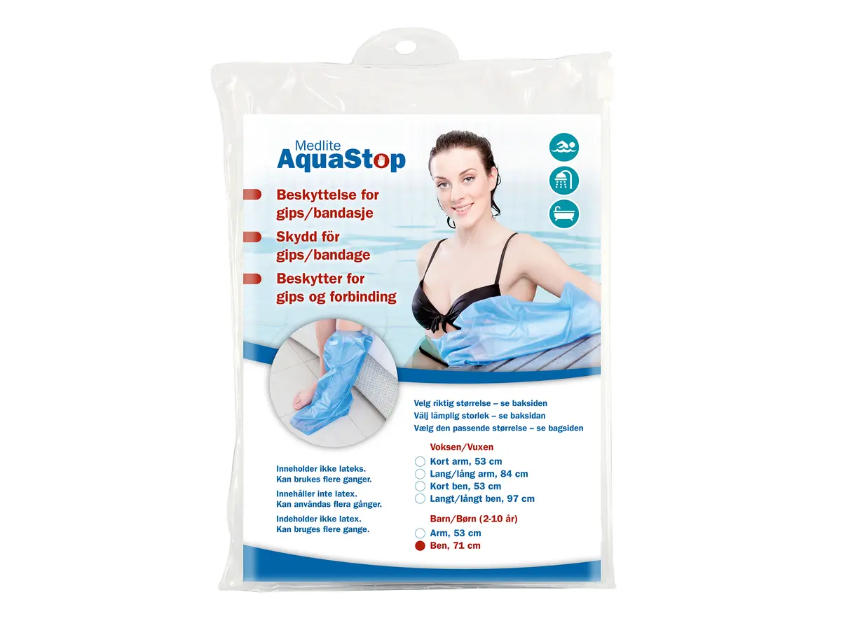 AquaStop Aquastop Dusjbeskyttelse, Til voksen, til kort ben, 1 stk.