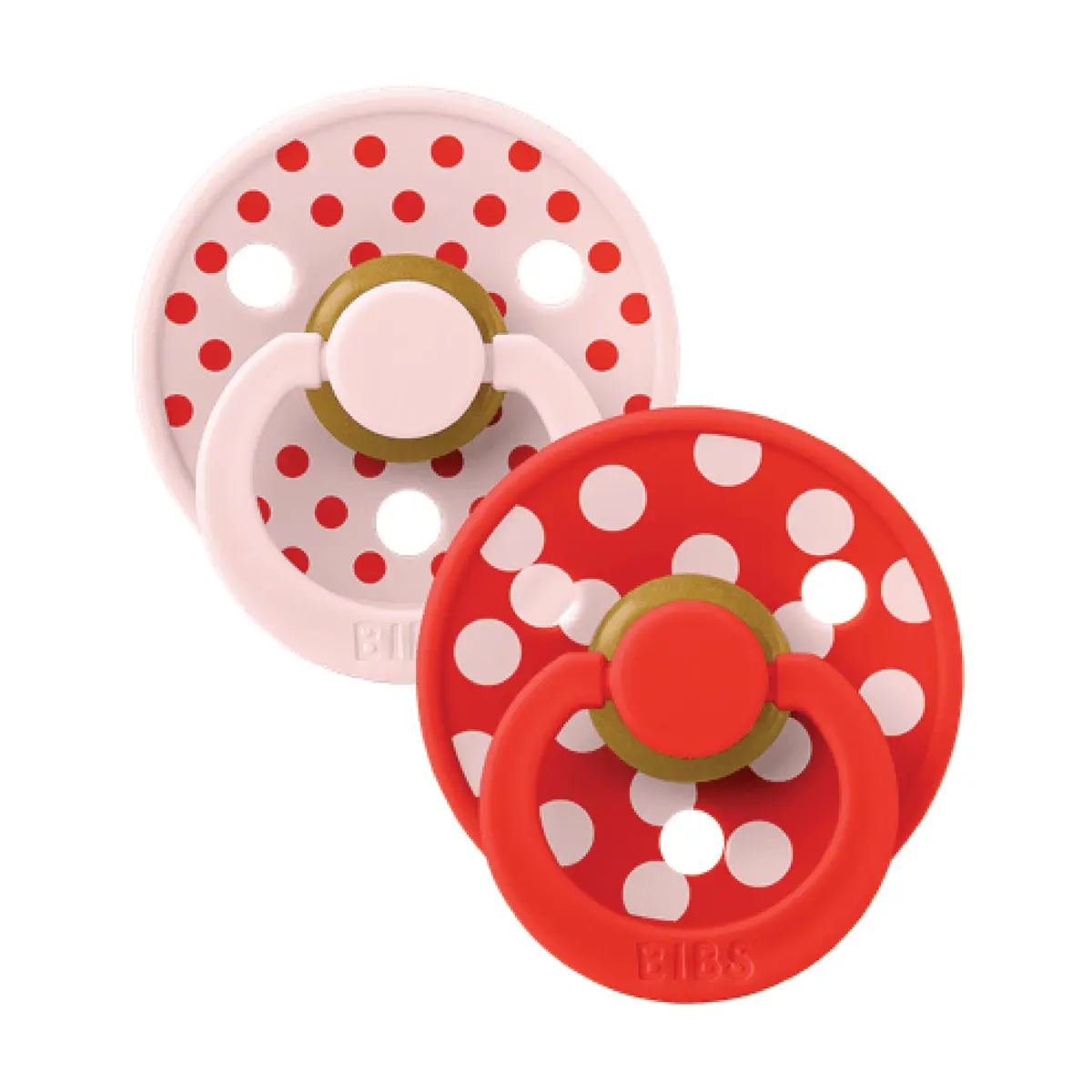 BIBS Studio Colour Polka Latex Smokk Str. 1, 0-6 mnd, blossom/candy apple, 2 stk.