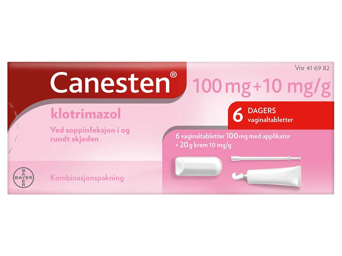 Canesten 100 mg vaginaltabletter + 10 mg/g krem, 20 g + 6 stk.