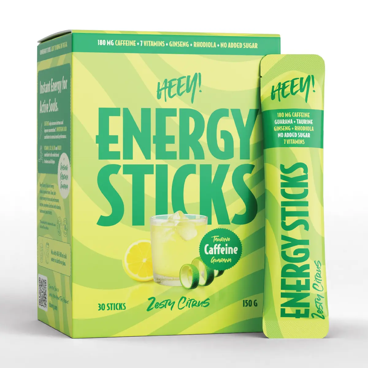 Heey! Energy Sticks Koffein + Guarana, Zesty Citrus, 30 stk.