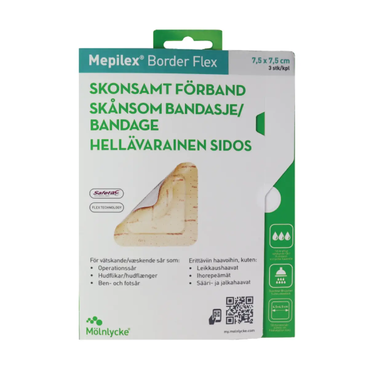 Mepilex Border Flex Skumbandasje, 7,5 x 7,5 cm, 3 stk.