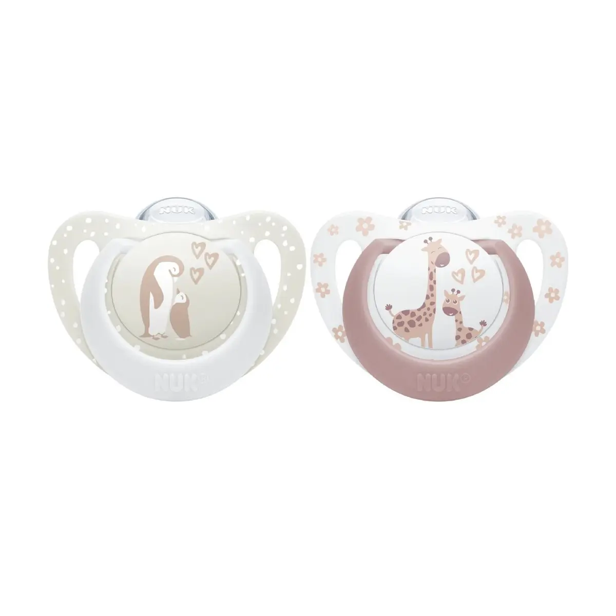 NUK Pacifier 1st Choixe Giraffe/Penguin, 0-6 mnd, 2 stk.