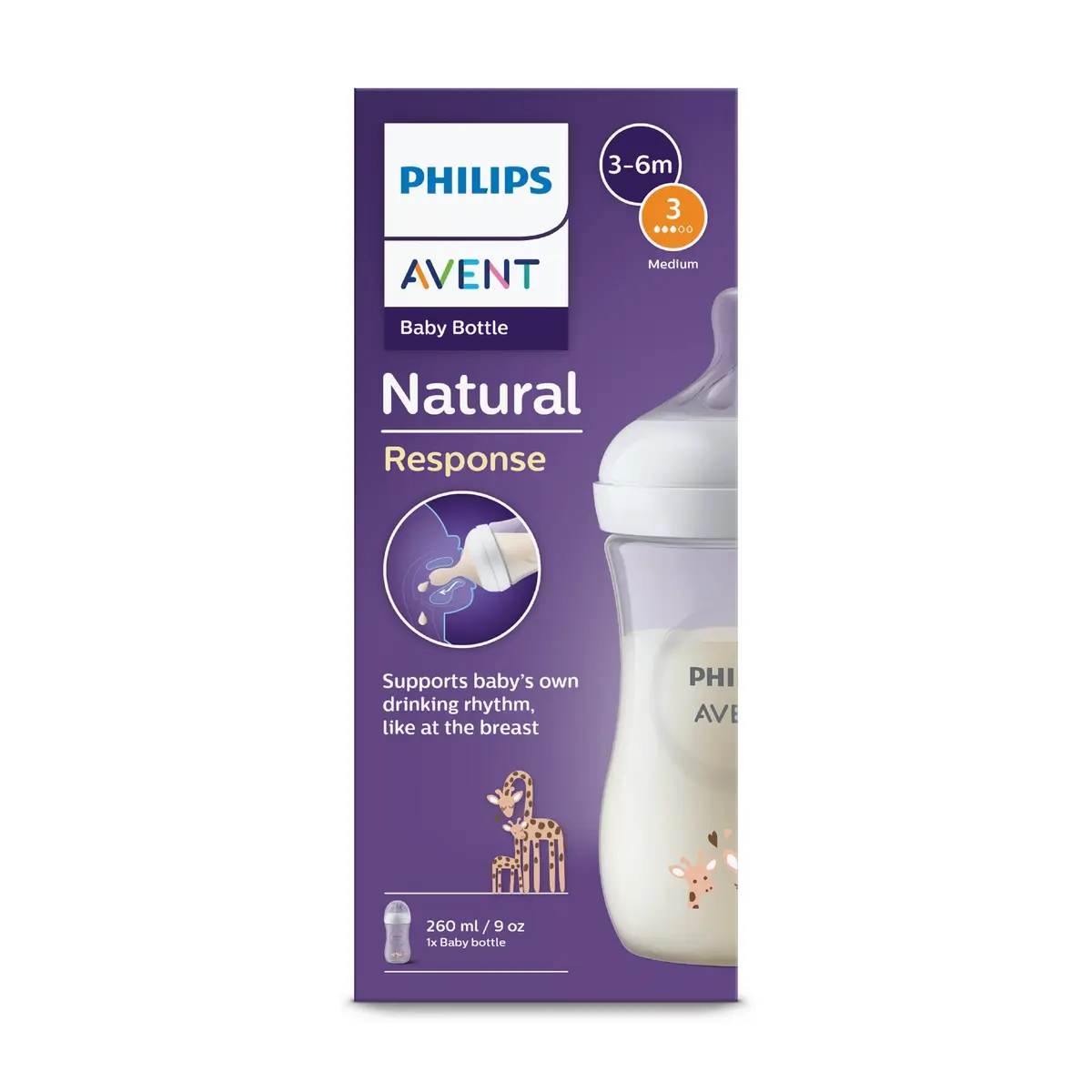 Philips Avent Natural Bottle Giraffe, 3-6 mnd, 260 ml