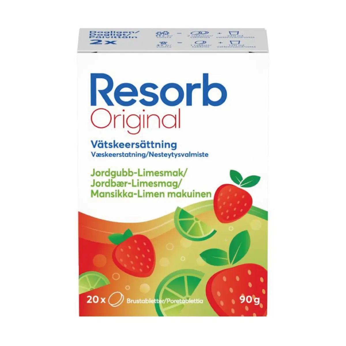 Resorb Original Brusetabletter, Jordbær og lime, 2 x 10 stk.