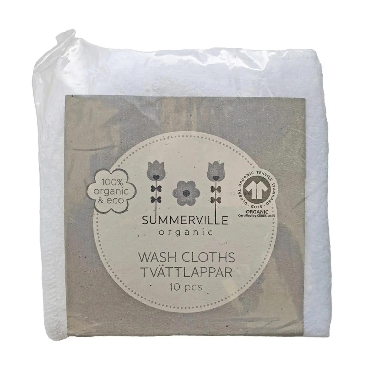 Summerville Organic Vaskekluter, Hvit, 10 stk.