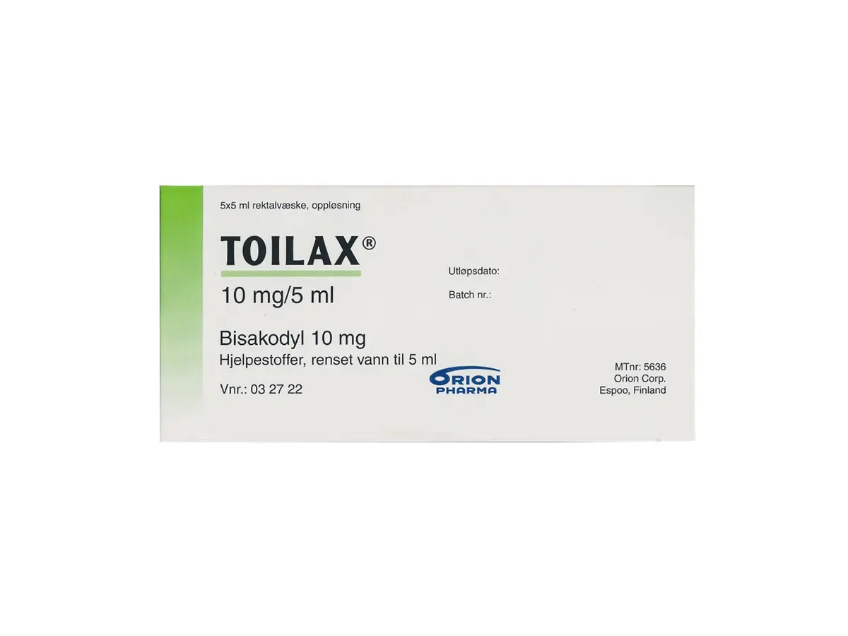 Toilax 10 mg/5 ml rektalvæske, 5 x 5 ml