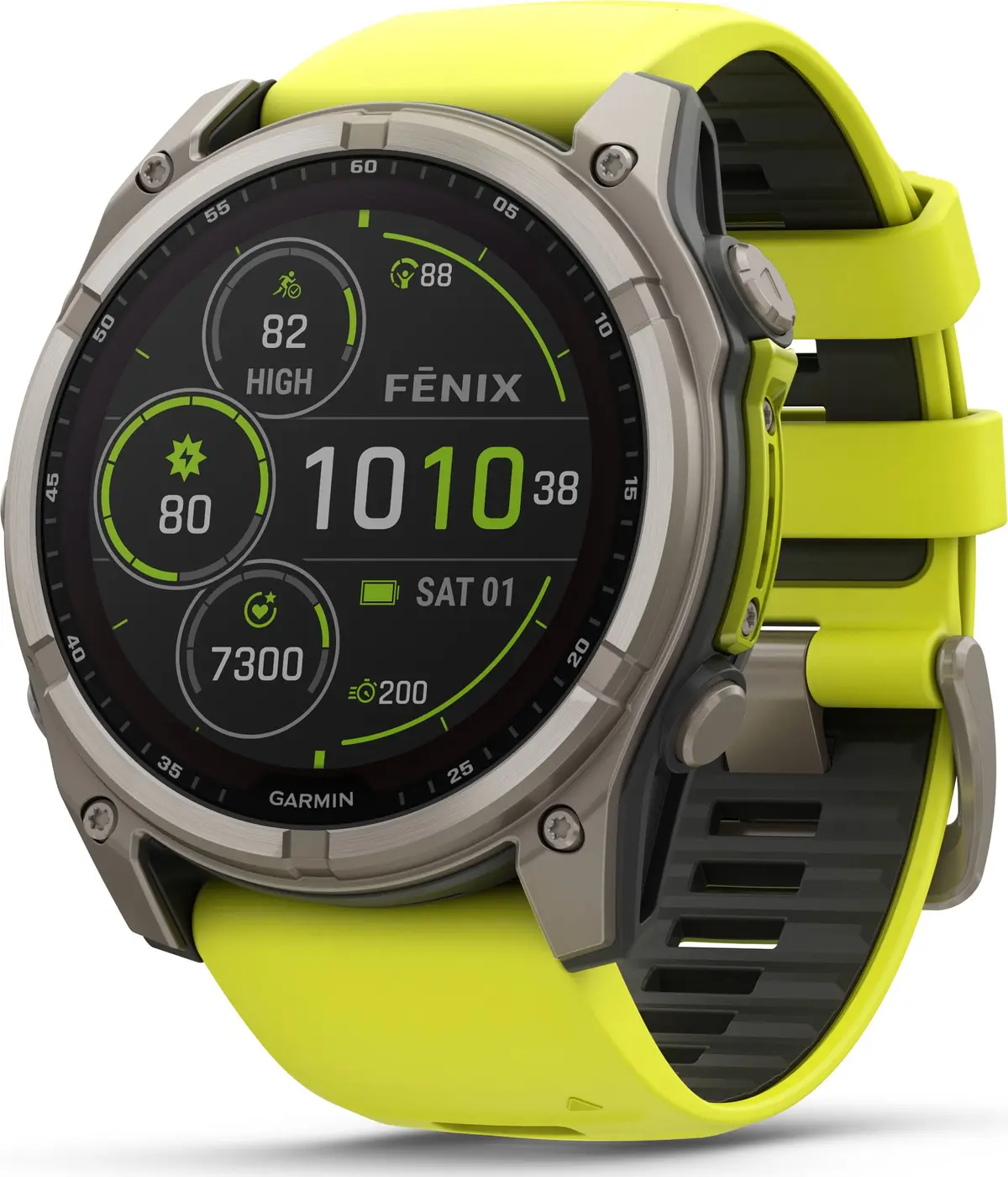 Garmin Fenix 8 Solar 51mm, Sapphire Solar Titanium - Amp Yellow/Graphite Silicone Strap