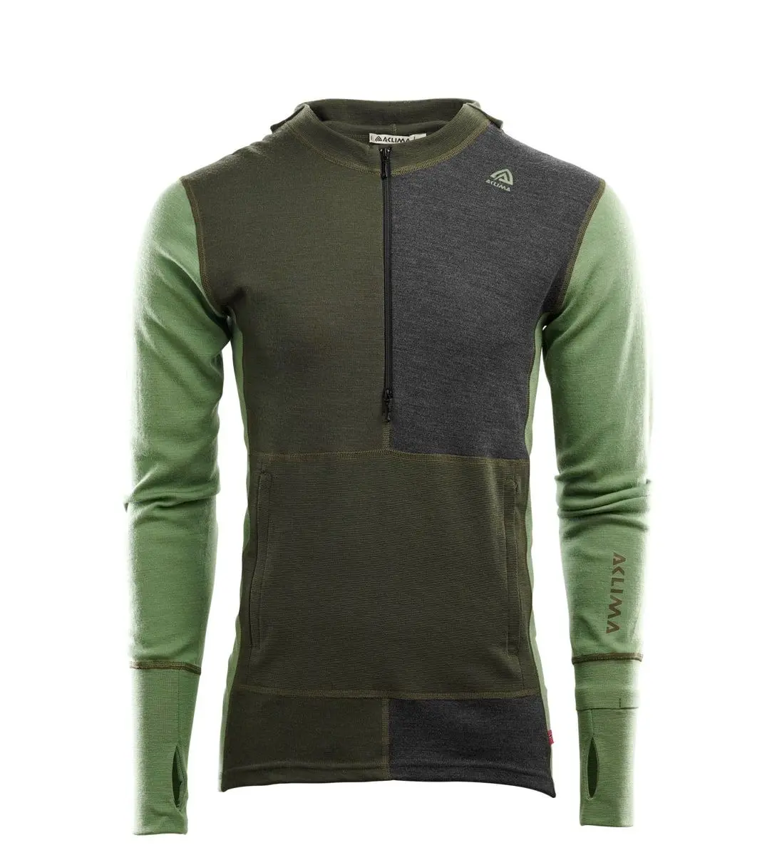 Aclima Men's WarmWool Hoodsweater with Zip Olive Night/Dill/Marengo