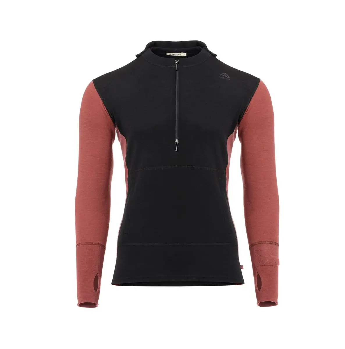 Aclima Men's WarmWool Hoodsweater with Zip Jet Black/Spiced Apple