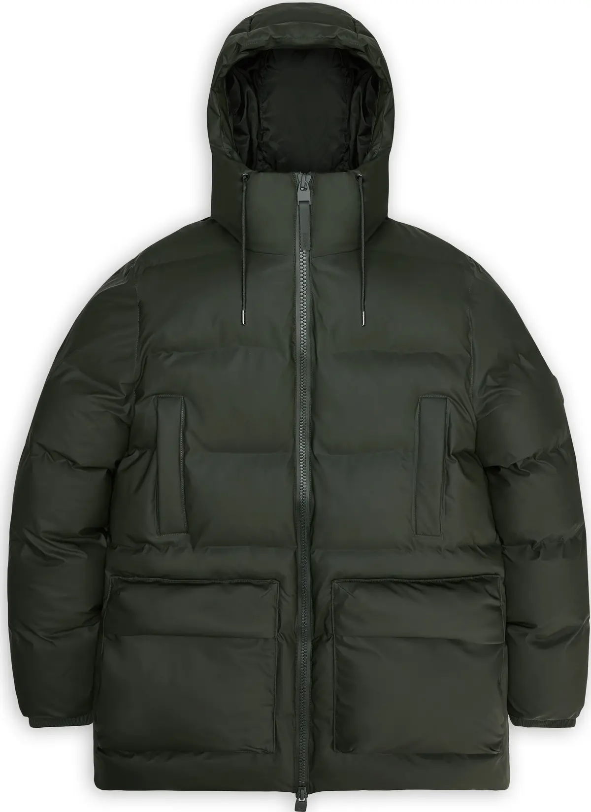 Rains Unisex Alta Long Puffer Cargo Jacket W3T4 Green