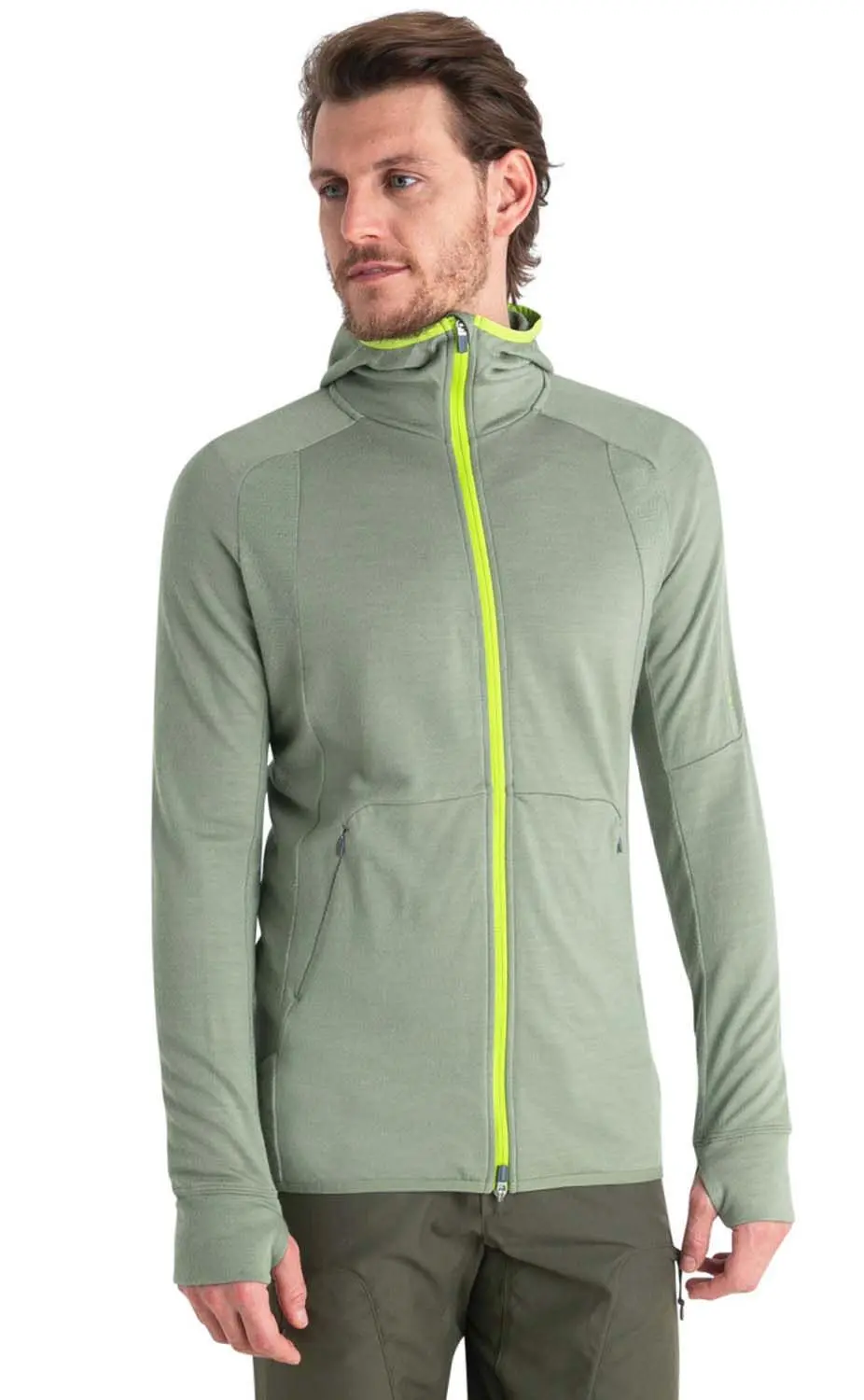 Icebreaker Men's Zoneknit Long Sleeve Zip Hoodie Lichen/Hyper