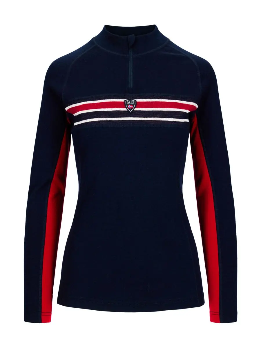 Dale of Norway Aksla Feminine Baselayer Half Zip Navy Red Offwhite
