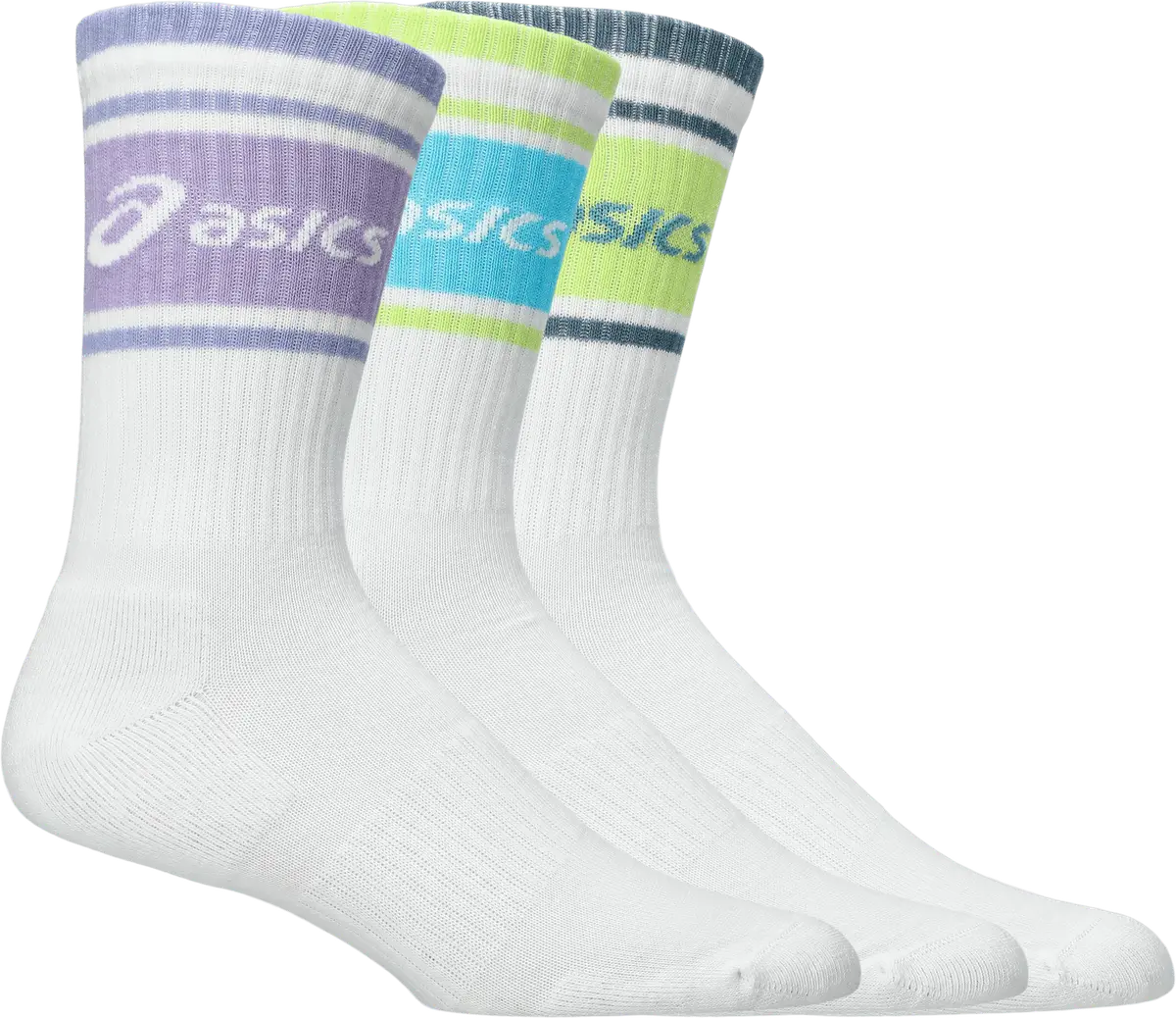 Asics 3 Pack Asics Logo Crew Sock Illuminate Yellow/energy Aqua/fresh Air