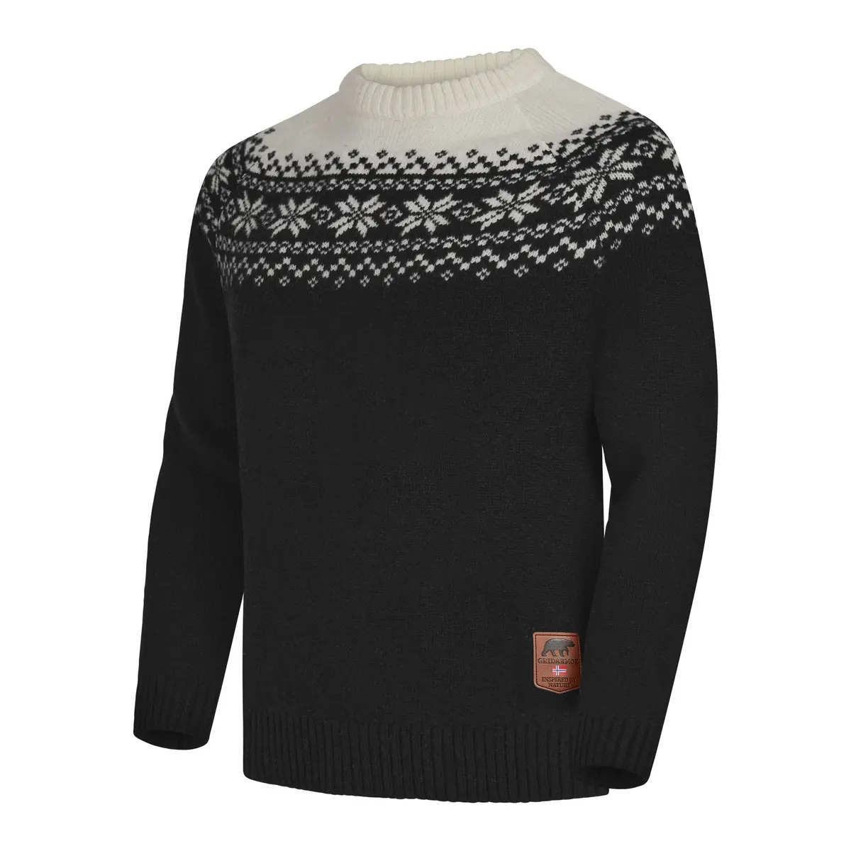 Gridarmor Men's Snøkrystall Round Neck Ullgenser Black/White