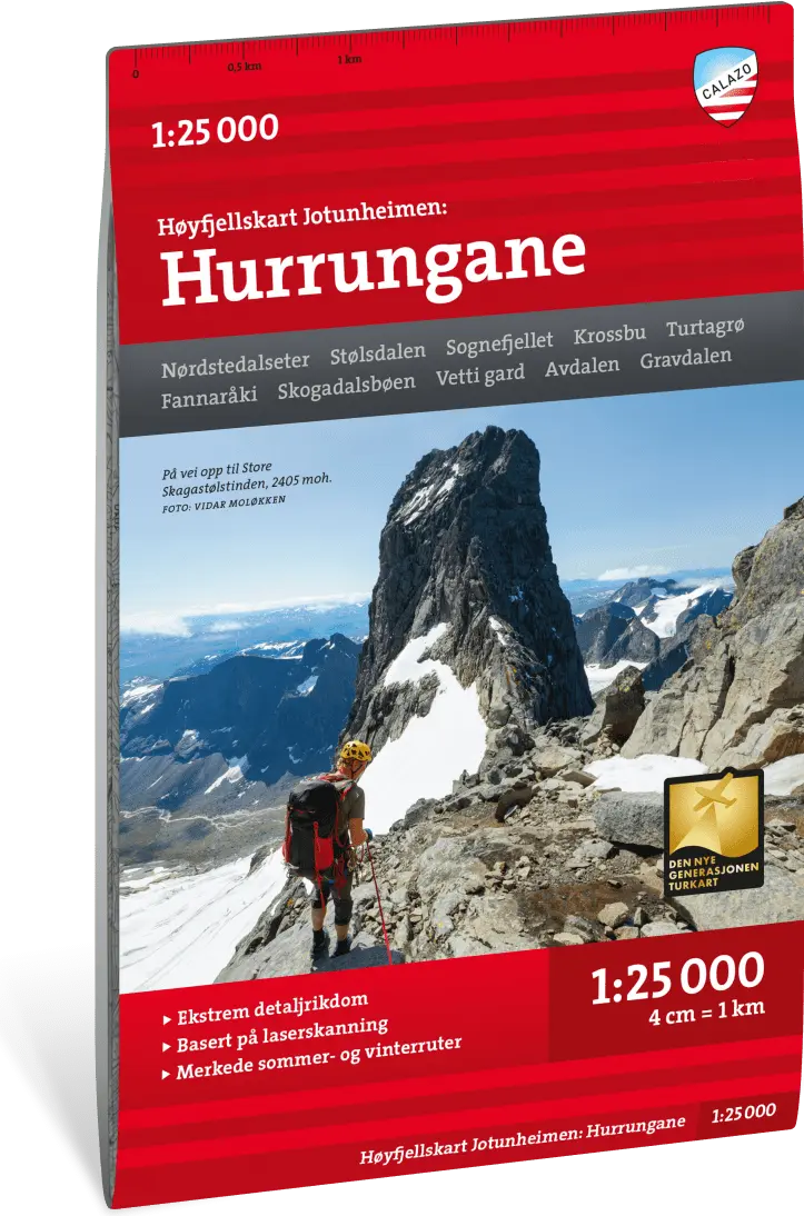 Calazo förlag Høyfjellskart Hurrungane 1:25.000 Nocolour