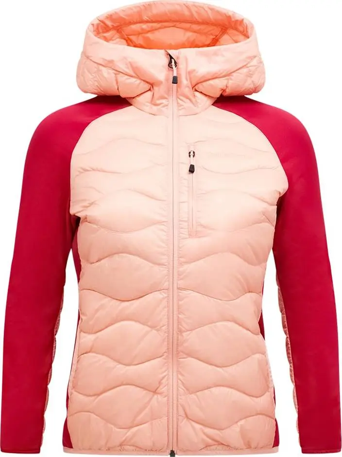 Peak Performance W Helium Down Hybrid Hood Peach Fuzz/tech Burgundy/
