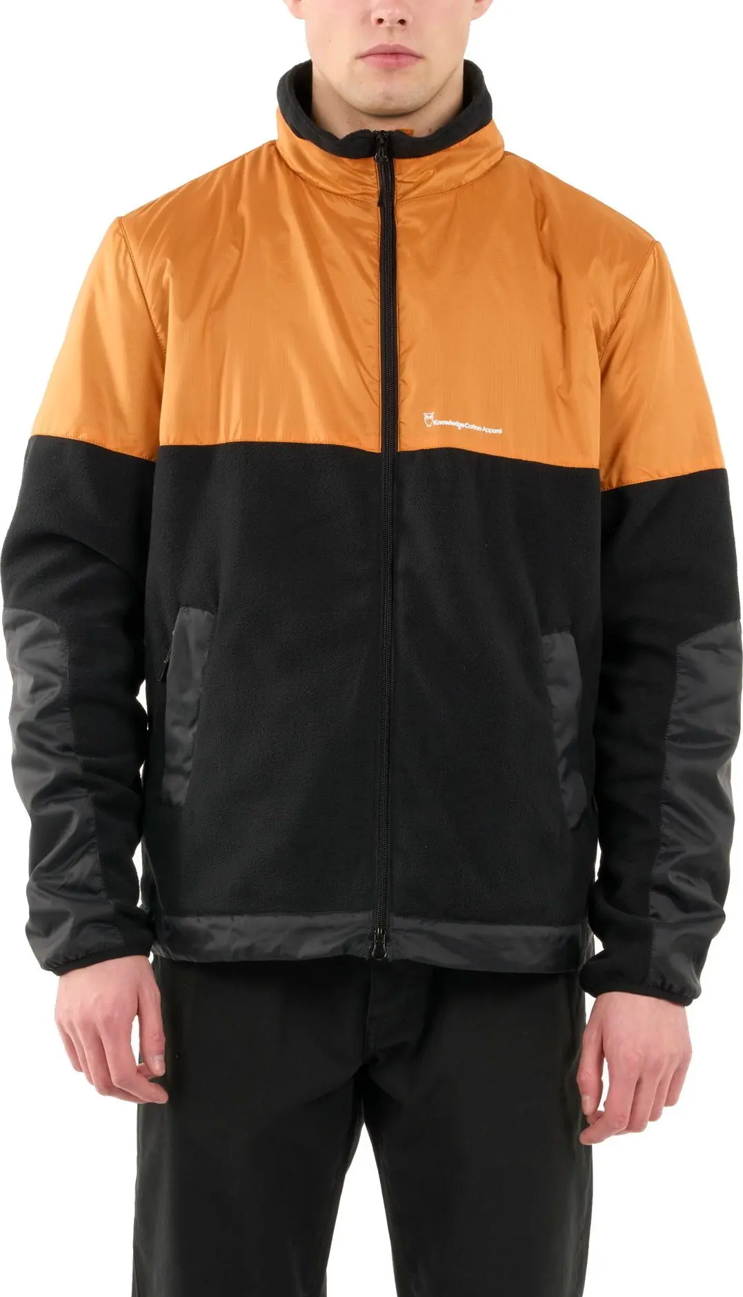 Knowledge Cotton Apparel Men's Polar Fleece Oversized Zip Sweat With Contrast Rib Stop Black Jet