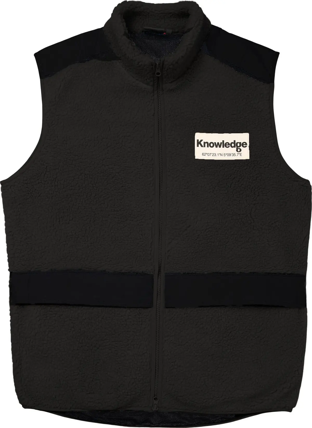 Knowledge Cotton Apparel Men's Teddy Fleece Hood Vest With Rib Stop In Contrast Color Black Jet