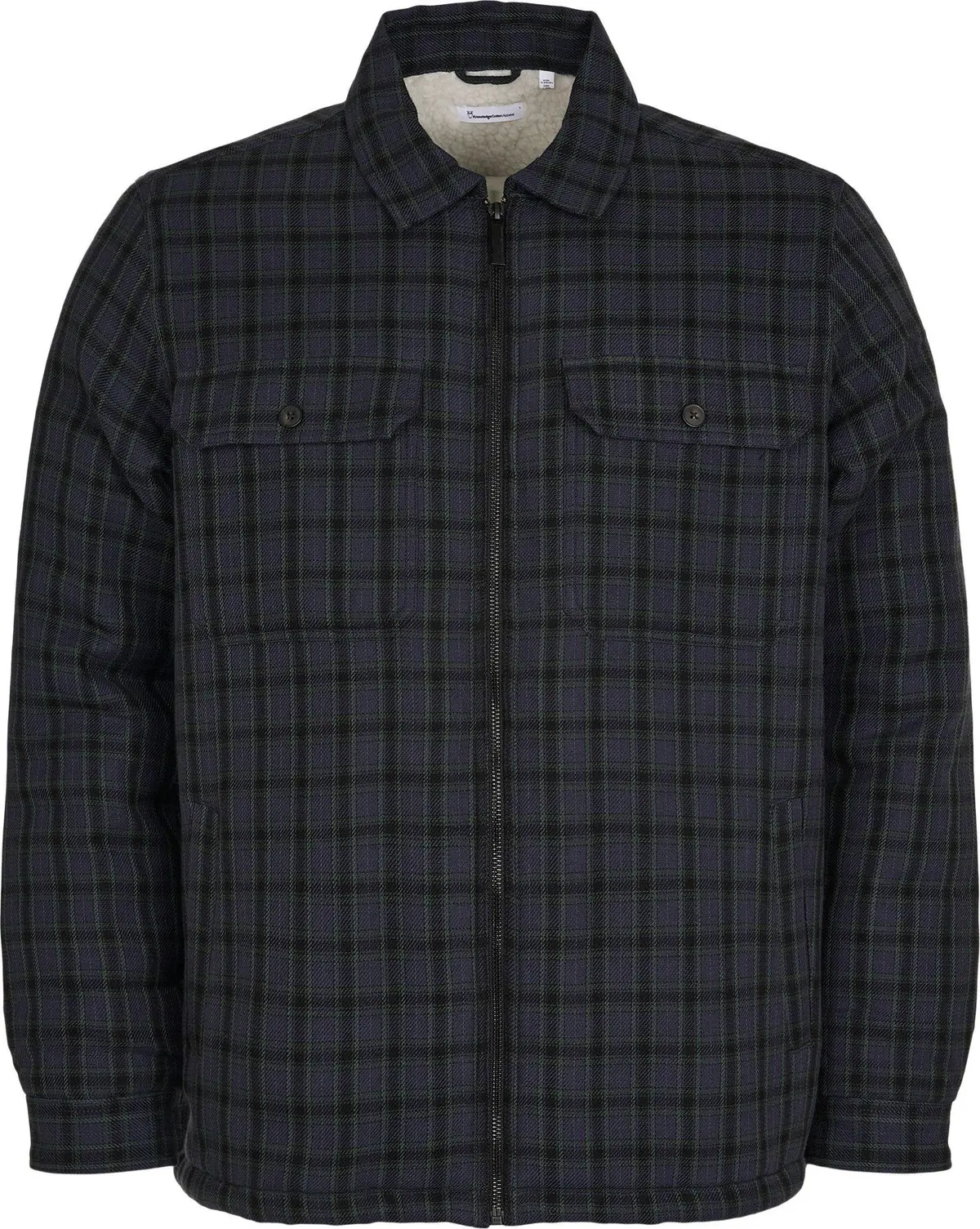 Knowledge Cotton Apparel Men's Teddy Lining Checked Overshirt Trekking Green