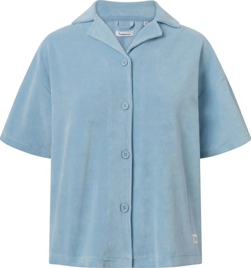 Knowledge Cotton Apparel Women's Woven Terry Short Sleeve Shirt Airy Blue