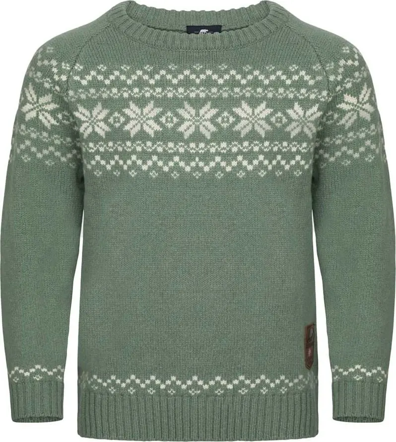 Gridarmor Kids' Snøkrystall Round Neck Ullgenser Green/white