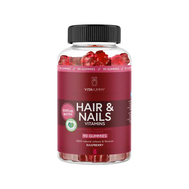 Hair & Nails Vitaminer Bringebær 90 stk Gummies