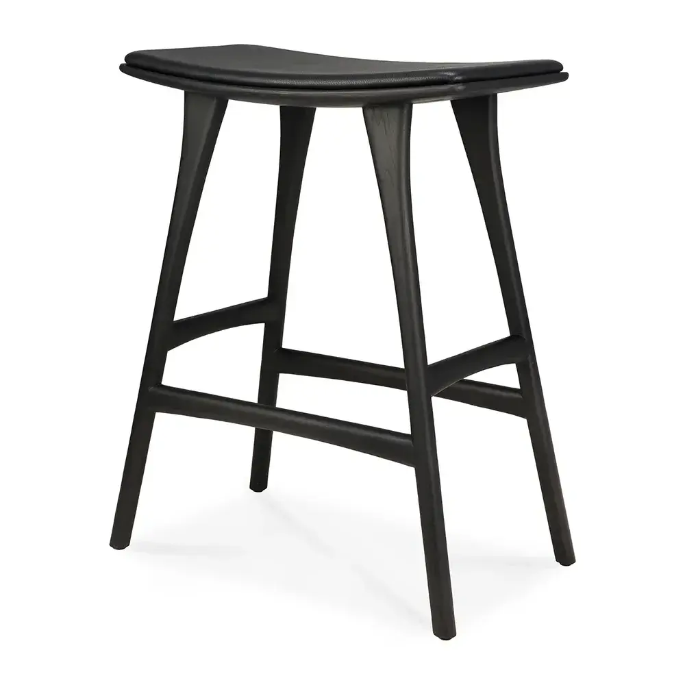 Osso Barstol Lav Svartlakkert eik/Black leather